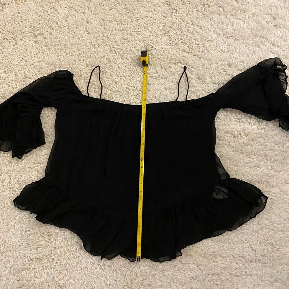 Zara Trafaluc Cold Shoulder Top Black Ruffle Chiffon Spaghetti Strap Blouse L - Picture 12 of 12
